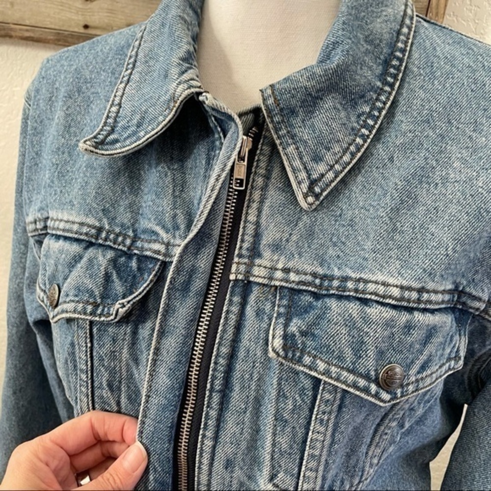 VTG 90’s Harley Davidson Biker Blue ladies denim jean jacket embroidered‎ size L - Picture 3 of 15